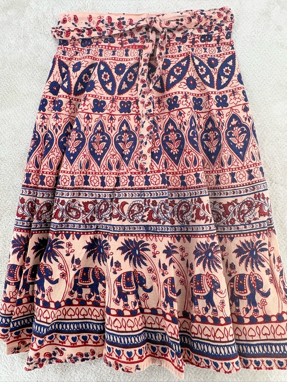 Vintage 1970s Indian block printed cotton tapestry wrap skirt - Picture 2 of 6